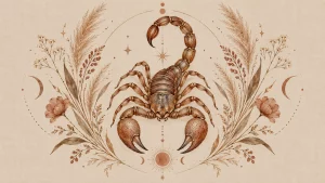 Знак Скорпиона — миниатюра со скорпионом, строка таблицы в финансовом гороскопе на ноябрь 2026 года
